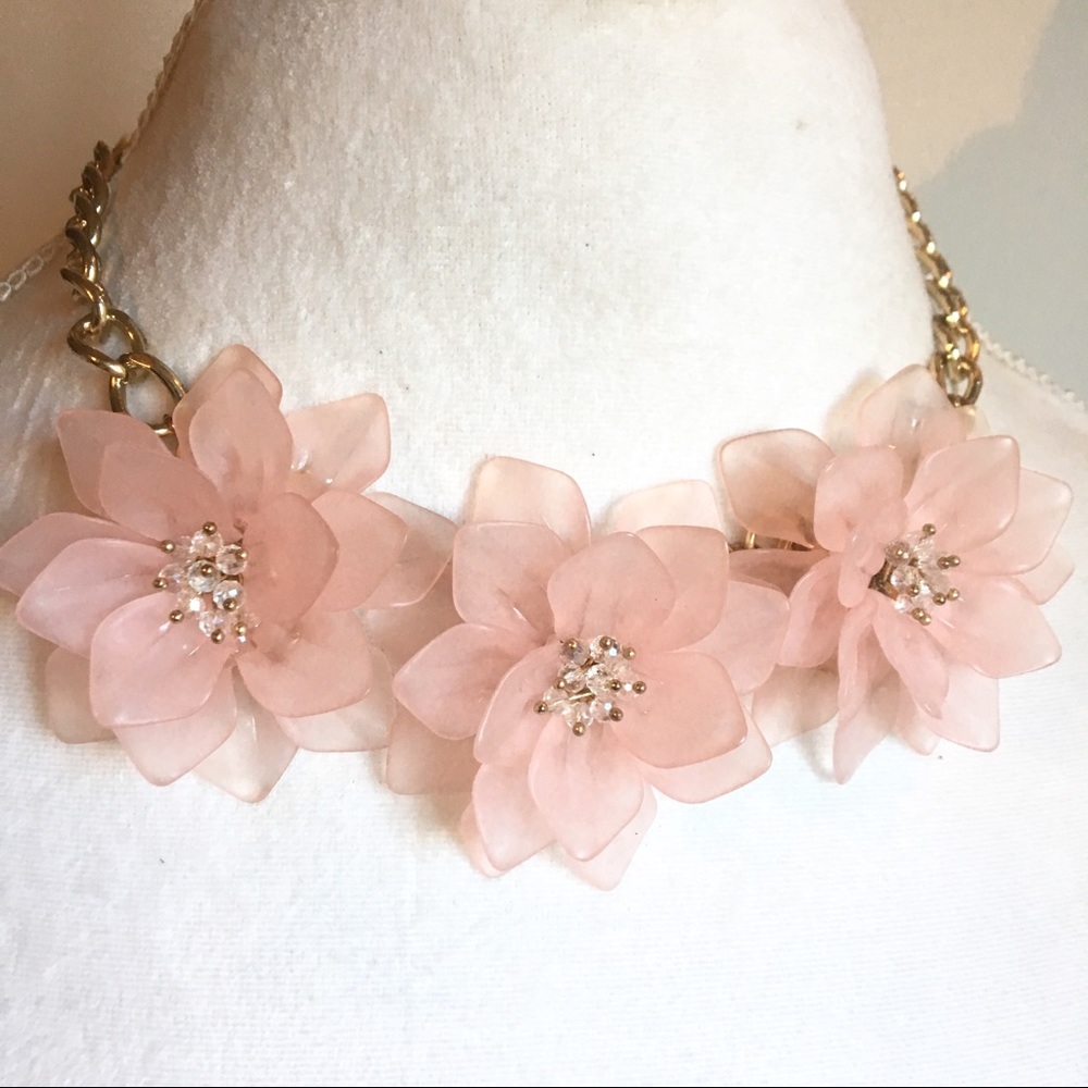 Pink petal flower statement necklace